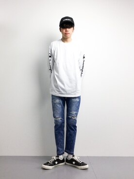 「DRESSEDUNDRESSED（ドレスドアンドレスド）のアイテム（帽子）」を使った、まっこいさん（メンズ・178cm）の春コーディネート