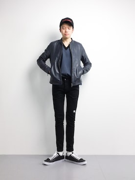 「JOURNAL STANDARD relume（ジャーナルスタンダード　レリューム）のアイテム（ライダースジャケット）」を使った、まっこいさん（メンズ・178cm）の春コーディネート