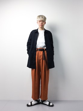 「Steven Alan（スティーブンアラン）のアイテム（ステンカラーコート）」を使った、まっこいさん（メンズ・178cm）の春コーディネート