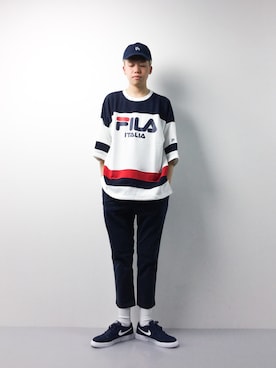 「FILA（フィラ）のアイテム（スウェット）」を使った、まっこいさん（メンズ・178cm）の春コーディネート