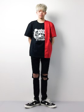 「Education from Youngmachines（エデュケーションフロムヤングマシーン）のアイテム」を使った、まっこいさん（メンズ・178cm）の春コーディネート