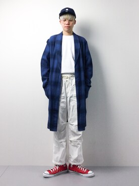 「ロングカーディガン」｜「アイテム（その他アウター）」を使った、まっこいさん（メンズ・178cm）の春コーディネート