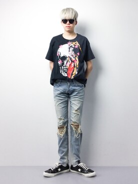「glamb（グラム）のアイテム」を使った、まっこいさん（メンズ・178cm）の春コーディネート