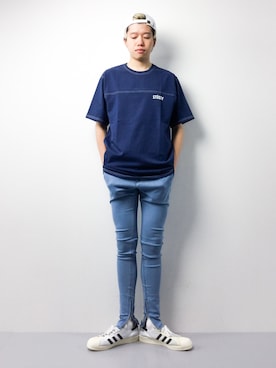 「MONKEY TIME（モンキータイム）のアイテム（デニムパンツ）」を使った、まっこいさん（メンズ・178cm）の春コーディネート
