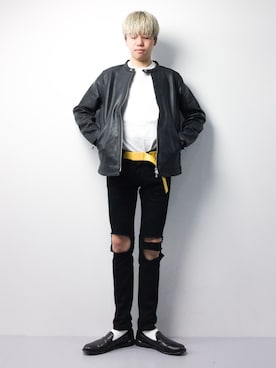 「FREAK'S STORE（フリークスストア）のアイテム（ライダースジャケット）」を使った、まっこいさん（メンズ・178cm・20代）の春コーディネート