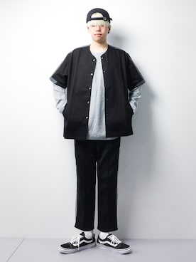「ベースボールシャツ」｜「アイテム（その他アウター）」を使った、まっこいさん（メンズ・178cm）の春コーディネート