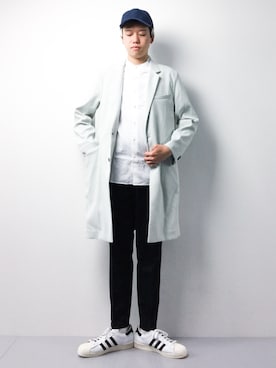「HARE（ハレ）のアイテム（チェスターコート）」を使った、まっこいさん（メンズ・178cm）の春コーディネート