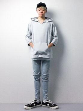 「MONKEY TIME（モンキータイム）のアイテム（デニムパンツ）」を使った、まっこいさん（メンズ・178cm）の春コーディネート