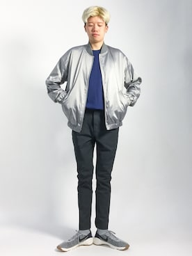 「ポケットＴシャツ」｜「アイテム（ブルゾン）」を使った、まっこいさん（メンズ・178cm）の夏コーディネート