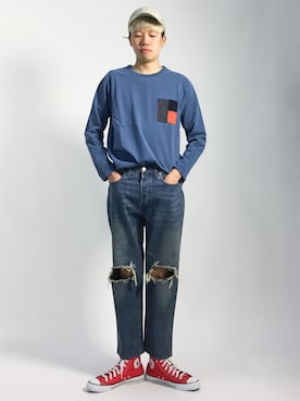 「unrelaxing（アンリラクシング）のアイテム」を使った、まっこいさん（メンズ・178cm）の夏コーディネート