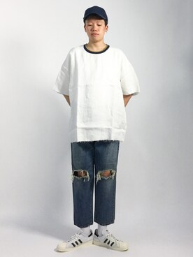 「unrelaxing（アンリラクシング）のアイテム」を使った、まっこいさん（メンズ・178cm）の夏コーディネート