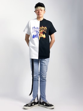 「MONKEY TIME（モンキータイム）のアイテム（デニムパンツ）」を使った、まっこいさん（メンズ・178cm）の夏コーディネート