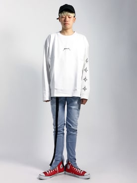 「MONKEY TIME（モンキータイム）のアイテム（Tシャツ/カットソー）」を使った、まっこいさん（メンズ・178cm）の夏コーディネート