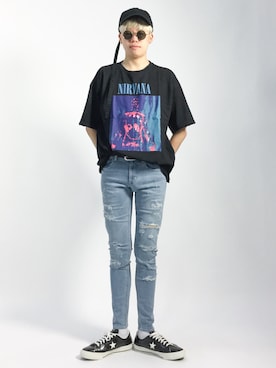「NIRVANA（ニルヴァーナ）のアイテム」を使った、まっこいさん（メンズ・178cm）の夏コーディネート