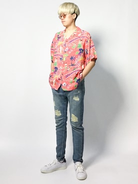 「AZUL by moussy（アズールバイマウジー）のアイテム」を使った、まっこいさん（メンズ・178cm）の夏コーディネート
