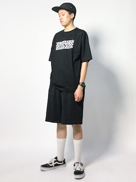 「VANS（バンズ）のアイテム（Tシャツ/カットソー）」を使った、まっこいさん（メンズ・178cm）の夏コーディネート