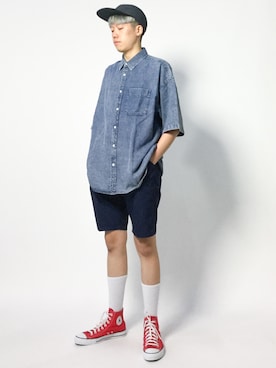 「BEN DAVIS（ベンデイビス）のアイテム（パンツ）」を使った、まっこいさん（メンズ・178cm）の夏コーディネート