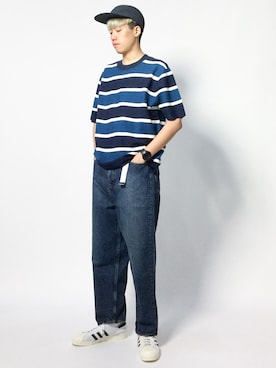 「MONKEY TIME（モンキータイム）のアイテム（デニムパンツ）」を使った、まっこいさん（メンズ・178cm）の夏コーディネート