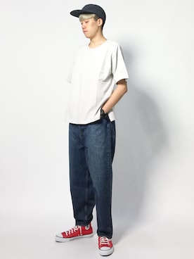 「MONKEY TIME（モンキータイム）のアイテム（デニムパンツ）」を使った、まっこいさん（メンズ・178cm）の夏コーディネート