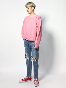 スウェットを使った 狂わせピンク のメンズ人気ファッションコーディネート ユーザー ショップスタッフ Wear
