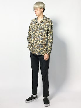 「パジャマ」｜「アイテム（スリッポン）」を使った、まっこいさん（メンズ・178cm）の秋コーディネート