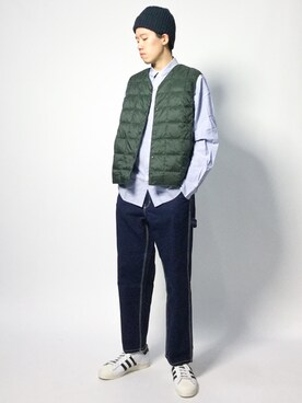 まっこいさんの「◇TAION / タイオン 別注 Vネック BUTTON DOWN VEST	」を使ったコーディネート