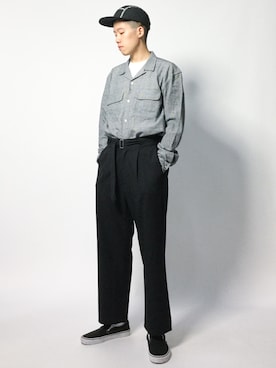 「グレンチェック」｜「アイテム（スリッポン）」を使った、まっこいさん（メンズ・178cm）の秋コーディネート