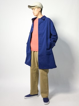 「抜き襟」｜「アイテム（ステンカラーコート）」を使った、まっこいさん（メンズ・178cm）の秋コーディネート