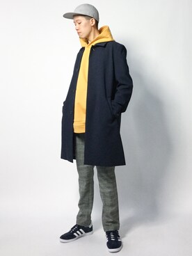 「STUDIOUS（ステュディオス）のアイテム（ステンカラーコート）」を使った、まっこいさん（メンズ・178cm）の秋コーディネート