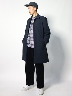 「STUDIOUS（ステュディオス）のアイテム（ステンカラーコート）」を使った、まっこいさん（メンズ・178cm）の秋コーディネート