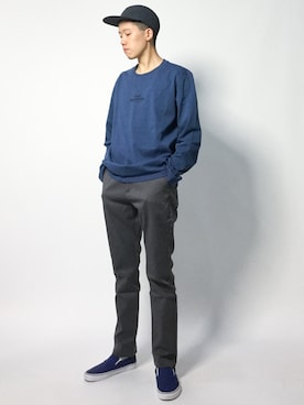 「HUF」｜「アイテム（スリッポン）」を使った、まっこいさん（メンズ・178cm）の秋コーディネート