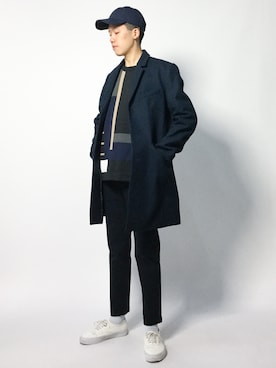 「STUDIOUS（ステュディオス）のアイテム（チェスターコート）」を使った、まっこいさん（メンズ・178cm）の秋コーディネート