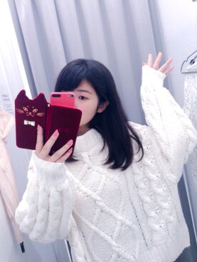 「GU（ジーユー）のアイテム（ニット/セーター、ホワイト系）」を使った、さえぐささん（レディース・155cm）の秋コーディネート