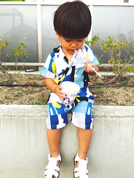 「SOU･SOU（ソウ・ソウ）のアイテム（オールインワン・サロペット）」を使った、K👶さん（キッズ・90cm）の夏コーディネート