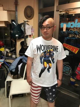 「MARVEL Tシャツ」｜トップシークレット まさじさん（メンズ・170cm）の春コーディネート