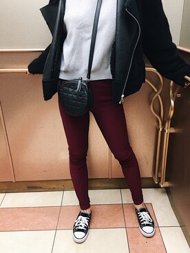 「EMODA」｜「アイテム（ムートンコート）」を使った、Satomiさん（レディース・162cm）の秋コーディネート