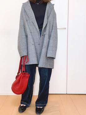 「ADAM ET ROPE'（アダムエロペ）のアイテム（チェスターコート）」を使った、♡さん（レディース・159cm）の冬コーディネート