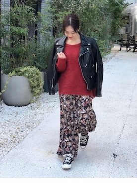「JOURNAL STANDARD（ジャーナルスタンダード）のアイテム（ライダースジャケット）」を使った、KEIさん（レディース・152cm）の冬コーディネート