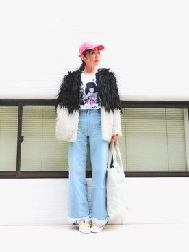 「SPIRALGIRL（スパイラルガール）のアイテム（ノーカラージャケット）」を使った、畑中奈緒美さん（レディース・166cm）の冬コーディネート