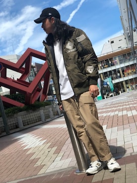 「アイテム（ブルゾン）」を使った、purinさん（メンズ・173cm・30代）の夏コーディネート