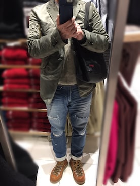 「oblekt（オブレクト）のアイテム（パンツ）」を使った、lupinyasuさん（メンズ・169cm）の冬コーディネート