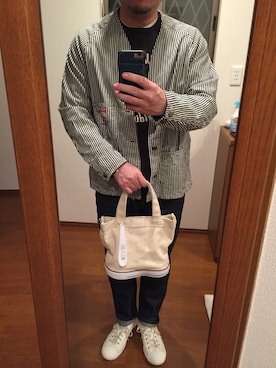 「CAL O LINE（キャルオーライン）のアイテム（ノーカラージャケット）」を使った、lupinyasuさん（メンズ・169cm）の春コーディネート