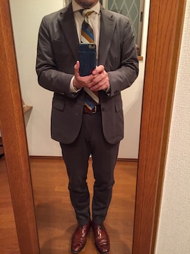 「鎌倉シャツ（カマクラシャツ）のベージュ ストライプ（シャツ/ブラウス、ベージュ系）」を使った、lupinyasuさん（メンズ・169cm）の秋コーディネート