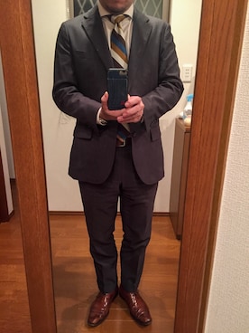 「鎌倉シャツ（カマクラシャツ）のベージュ ストライプ（シャツ/ブラウス、ベージュ系）」を使った、lupinyasuさん（メンズ・169cm）の秋コーディネート