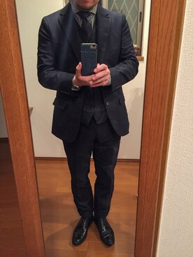 「鎌倉シャツ（カマクラシャツ）のネイビーのギンガムチェック（シャツ/ブラウス、ブルー系）」を使った、lupinyasuさん（メンズ・169cm）の秋コーディネート
