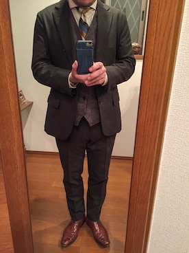 「鎌倉シャツ（カマクラシャツ）のベージュ ストライプ（シャツ/ブラウス、ベージュ系）」を使った、lupinyasuさん（メンズ・169cm）の秋コーディネート