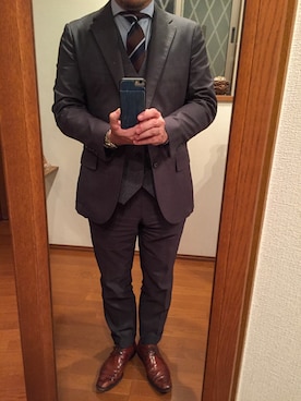 「鎌倉シャツ（カマクラシャツ）のサックスブルーのギンガムチェック（シャツ/ブラウス、ブルー系）」を使った、lupinyasuさん（メンズ・169cm）の冬コーディネート
