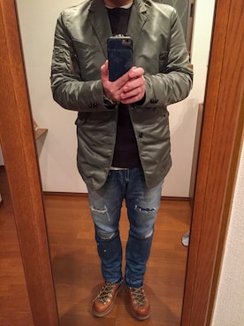 「oblekt（オブレクト）のアイテム（パンツ）」を使った、lupinyasuさん（メンズ・169cm）の冬コーディネート