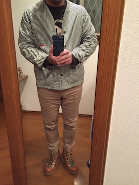 「CAL O LINE（キャルオーライン）のアイテム（ノーカラージャケット）」を使った、lupinyasuさん（メンズ・169cm）の冬コーディネート