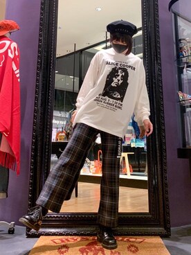 「コラボレーション」｜「アイテム（ハンチング/ベレー帽）」を使った、YUNさん（レディース・168cm）の秋コーディネート